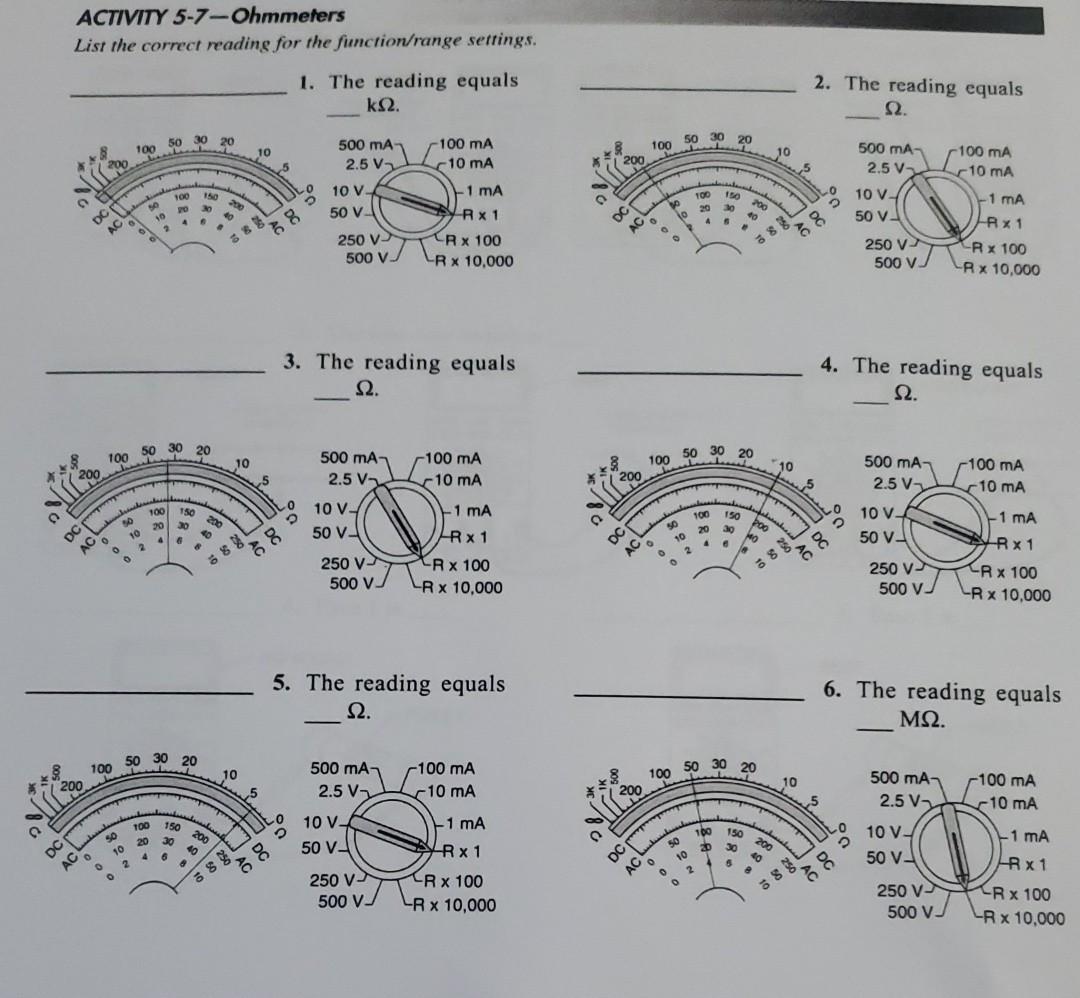 Solved ACTIVITY 5-7-Ohmmeters List the correct reading for | Chegg.com
