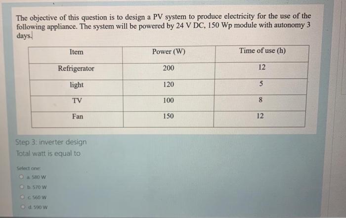 Solved The Objective Of This Question Is To Design A Pv S Chegg Com