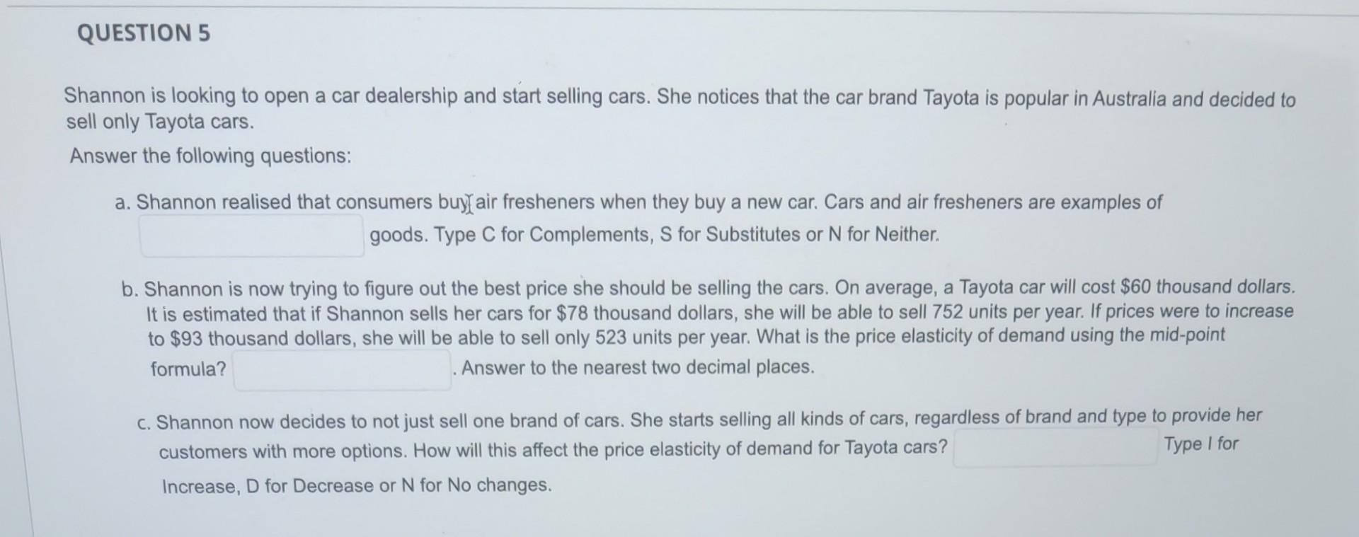 Solved Shannon is looking to open a car dealership and start