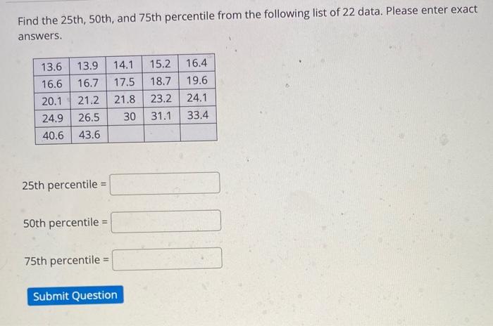 Solved Find The 25 Th 50 Th And 75 Th Percentile From The Chegg Com   Image