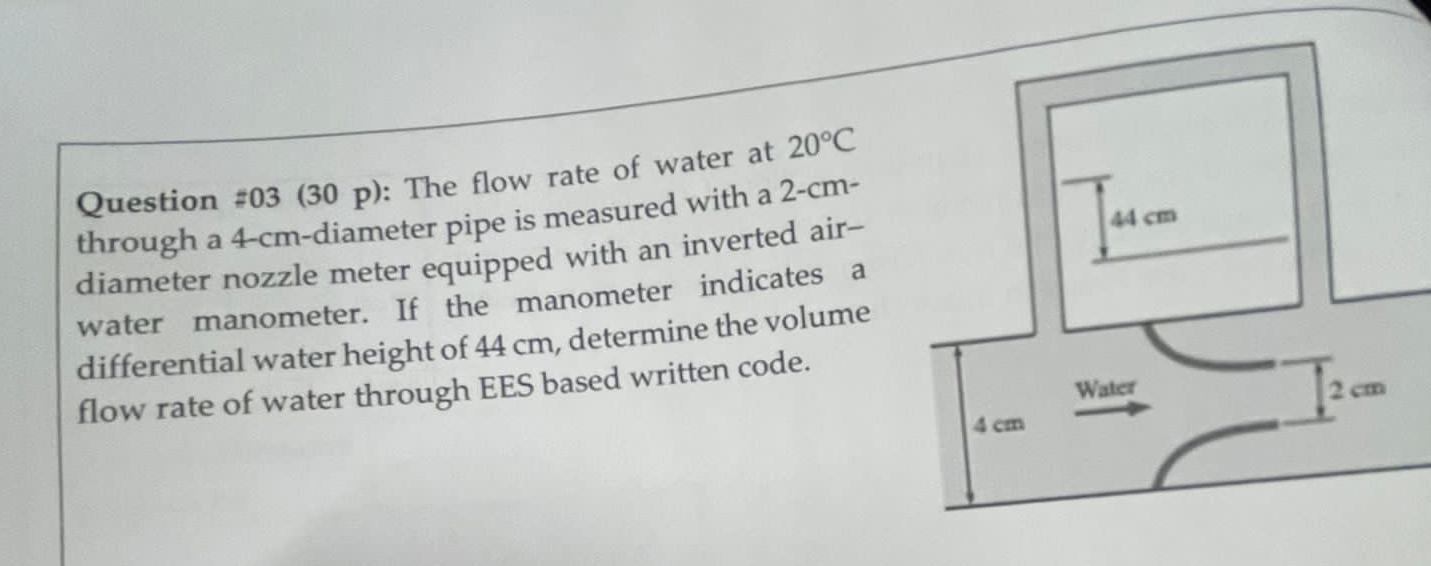 Solved Question ~~03(30p) ﻿: The flow rate of water at 20°C | Chegg.com