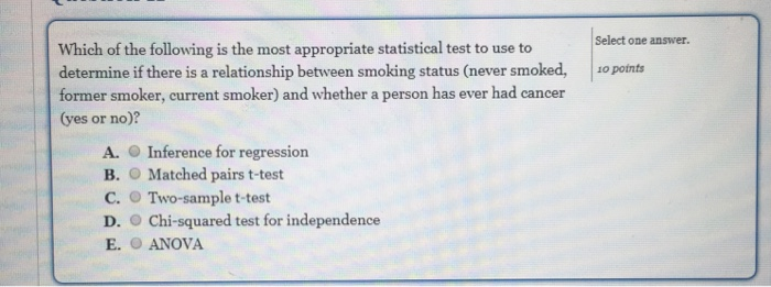 Solved Select one answer. 10 points Which of the following | Chegg.com