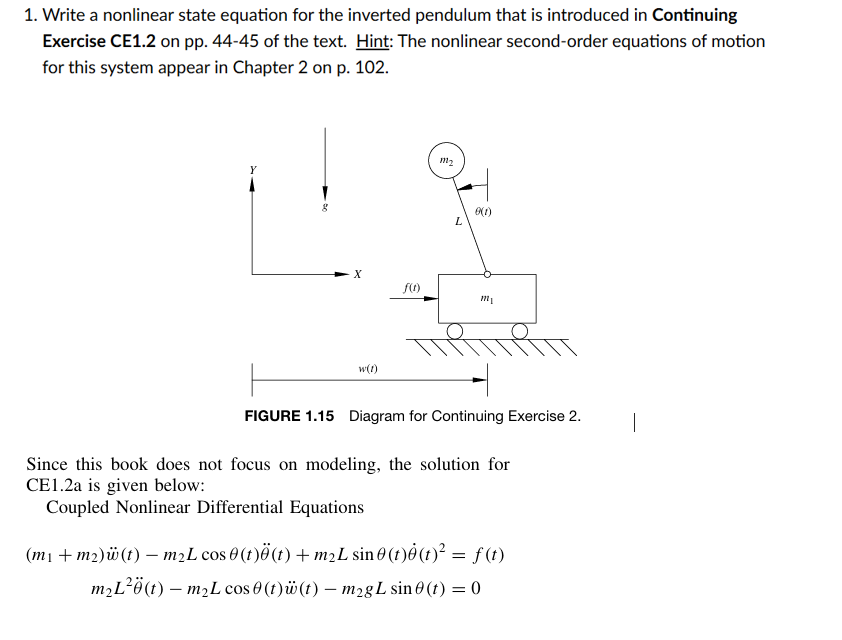 Write a nonlinear state equation for the inverted | Chegg.com