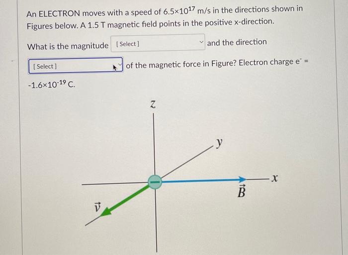 Solved An ELECTRON moves with a speed of 6.5×1017 m/s in the | Chegg.com