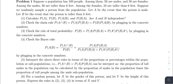 Solved Problem 1 Suppose A Population Has 100 People. Among | Chegg.com