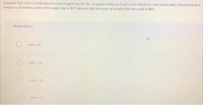 Solved Suppose that a firm's production function is given by | Chegg.com