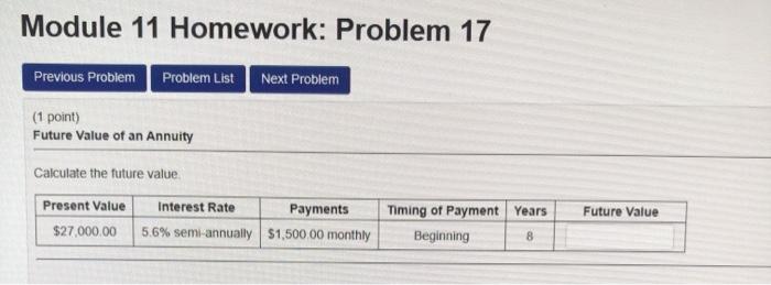 Solved Module 11 Homework: Problem 17 Previous Problem | Chegg.com