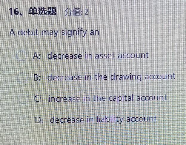 Solved 16. PS:2 A debit may signify an A: decrease in asset | Chegg.com