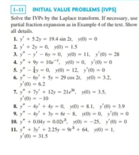 Solved 1-11 INITIAL VALUE PROBLEMS (IVPS) Solve the IVPs by | Chegg.com