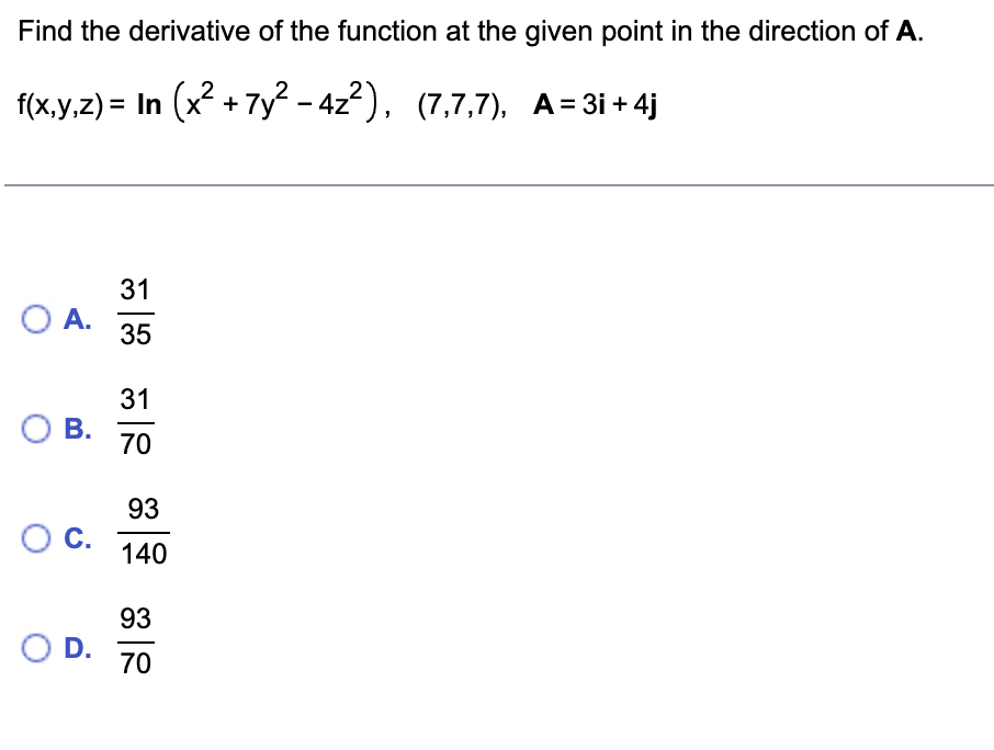 Solved Find the derivative of the function at the given | Chegg.com