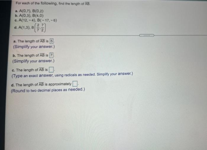 Solved For each of the following, find the length of AB a. | Chegg.com