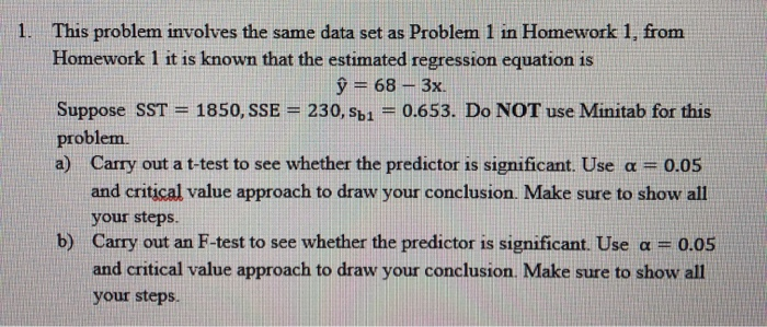Solved 1. This problem involves the same data set as Problem | Chegg.com