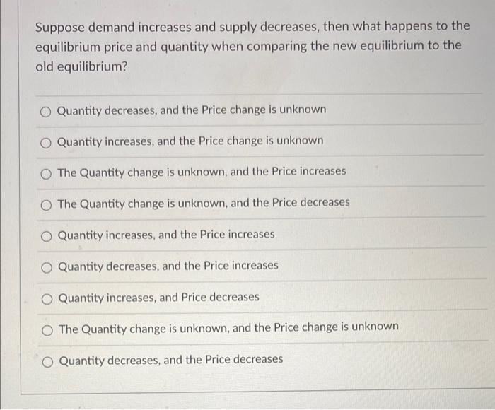 Solved Suppose demand increases and supply decreases, then | Chegg.com