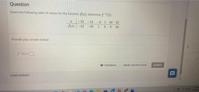 Solved Question Given the following table of values for the | Chegg.com