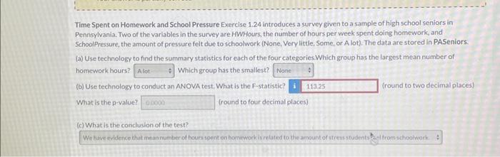 time spent on homework and school pressure chegg