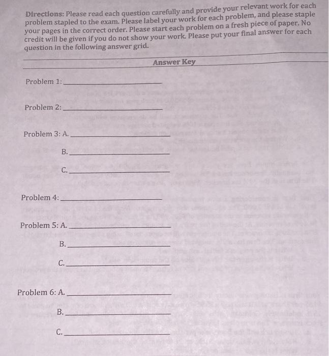 Directions: Please read each question carefully and | Chegg.com