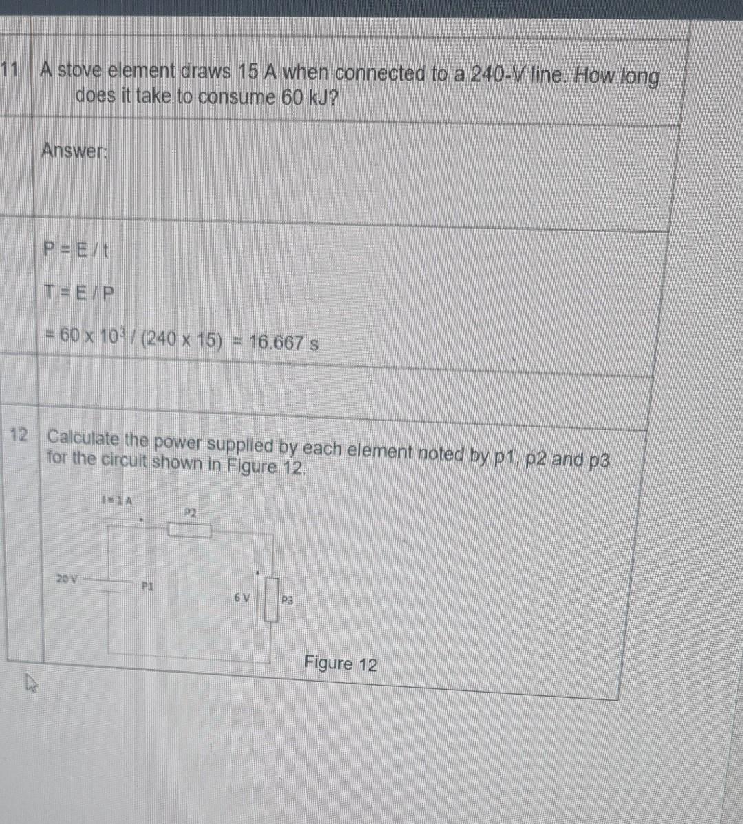 Solved 11 A stove element draws 15 A when connected to a