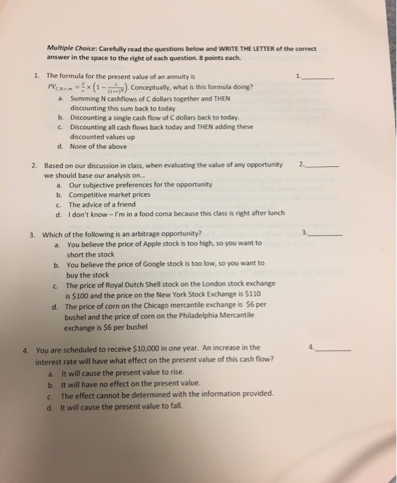 Solved Multiple Choice: Carefully read the questions below | Chegg.com