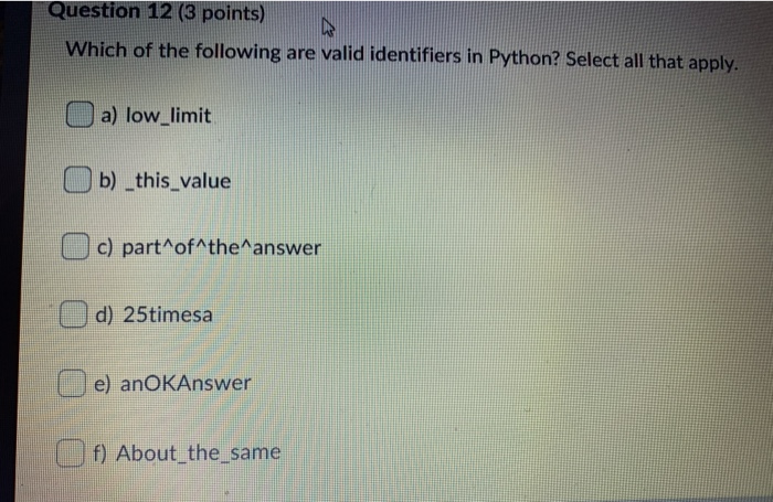Solved Question 12 (3 points) Which of the following are | Chegg.com