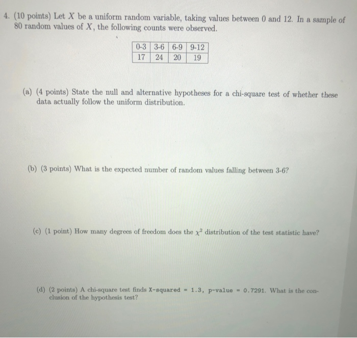 Solved 4. (10 Points) Let X Be A Uniform Random Variable, | Chegg.com