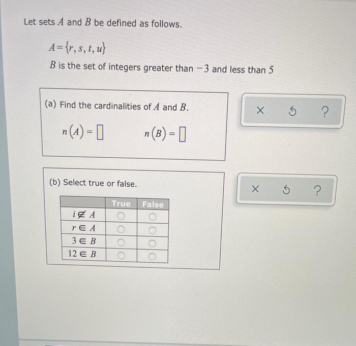 Solved Let sets A and B be defined as follows. A={r, s, t, | Chegg.com