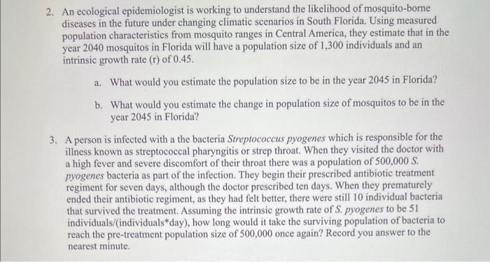 Solved 2. An ecological epidemiologist is working to | Chegg.com