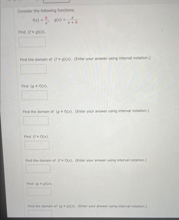 Solved Consider The Following Functions Fxx′8gxx8x 