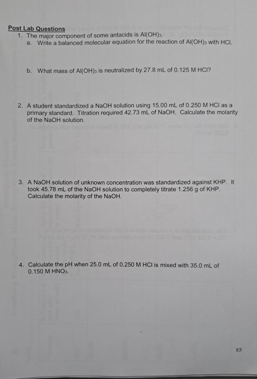 Solved Post Lab Questions 1. The major component of some | Chegg.com