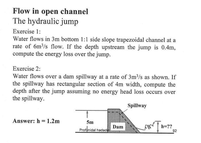 Solved Flow in open channel The hydraulic jump Exercise 1: | Chegg.com