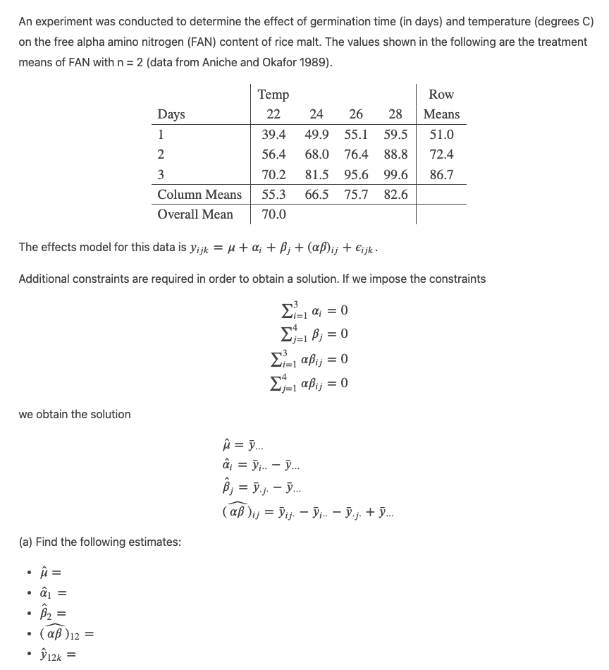 Solved An experiment was conducted to determine the effect | Chegg.com