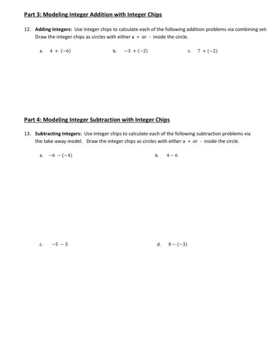 Solved Part 3: Modeling Integer Addition with Integer Chips | Chegg.com