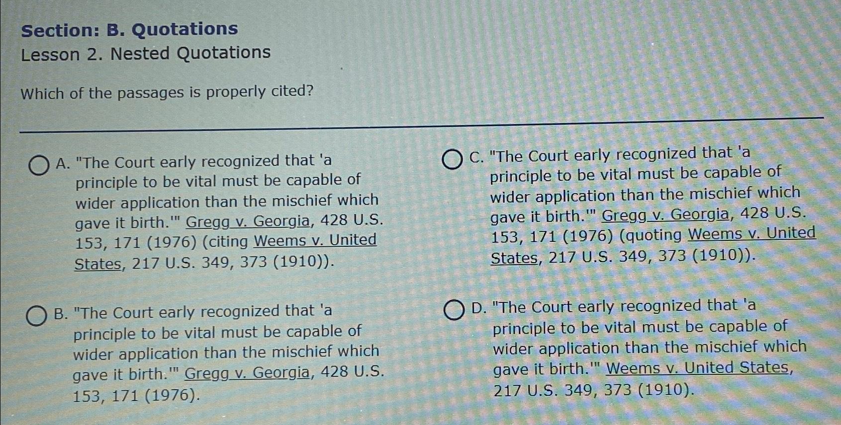 Solved Section: B. ﻿QuotationsLesson 2. ﻿Nested | Chegg.com