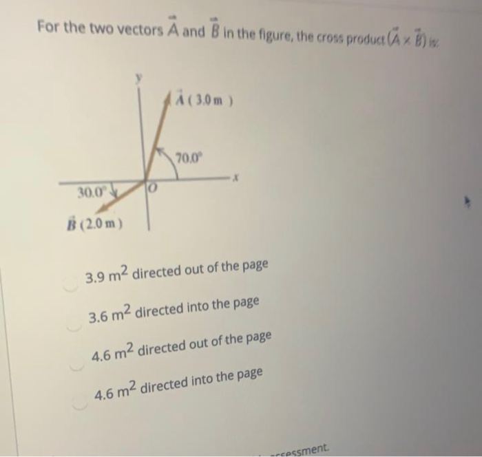 Solved For the two vectors A and B in the figure, the cross | Chegg.com