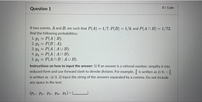 Solved If Two Events, A And B, Are Such That | Chegg.com