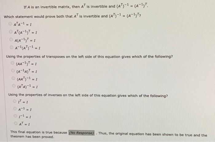 Solved =1 If A is an invertible matrix, then A