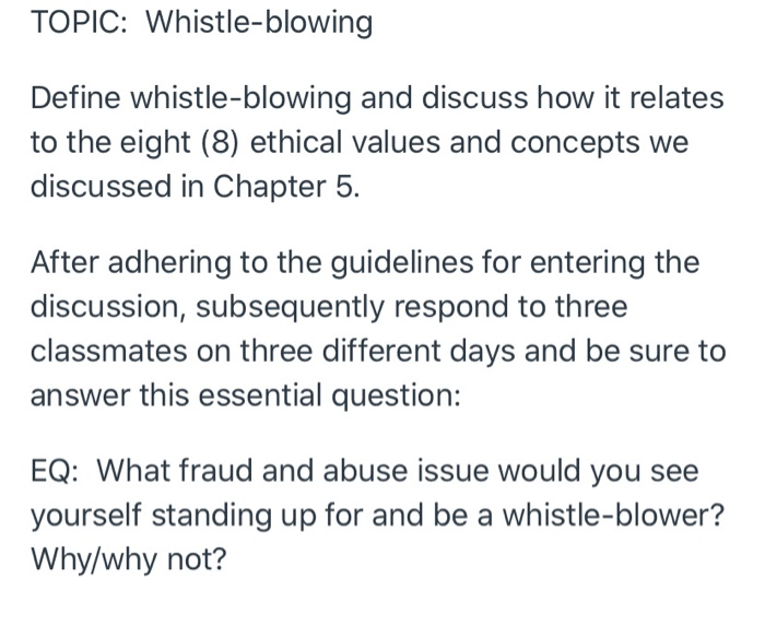 Solved TOPIC Whistleblowing Define whistleblowing and