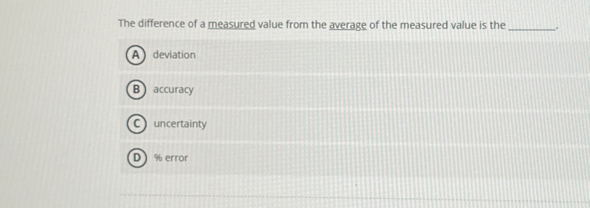 Solved The difference of a measured value from the average | Chegg.com