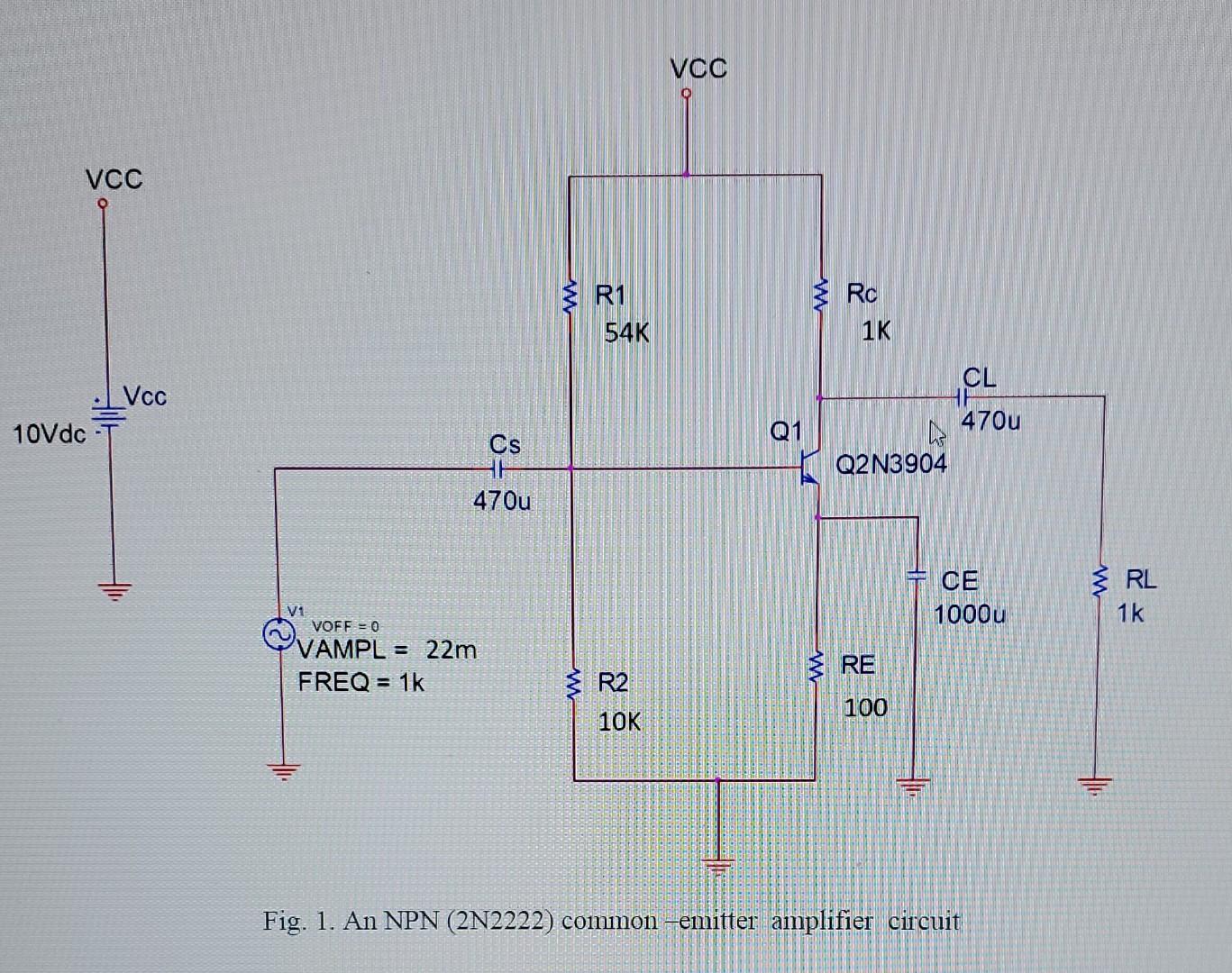 Solved F1g. 1. An NPN (2N2222) common-emitter amplitier | Chegg.com