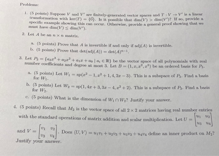 Solved Problems 1 5 Points Suppose V And V Are Finite Chegg Com