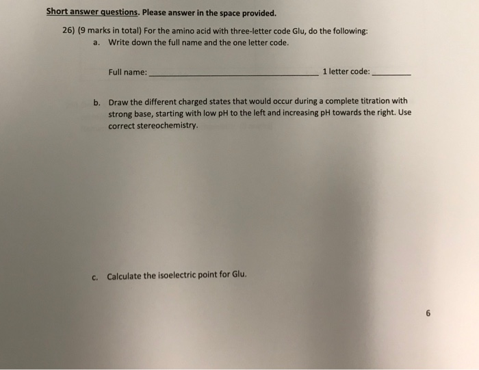 Solved Short answer questions. Please answer in the space | Chegg.com