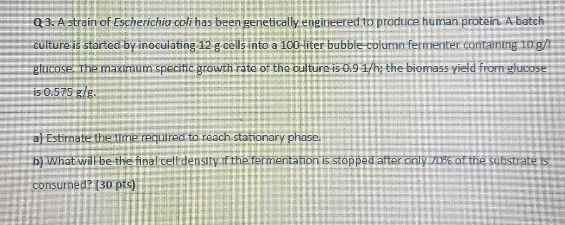 Solved Q3. A Strain Of Escherichia Coli Has Been Genetically | Chegg.com