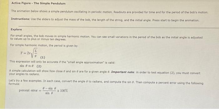 Solved Active Figure - The Simple Pendulum The Animation | Chegg.com