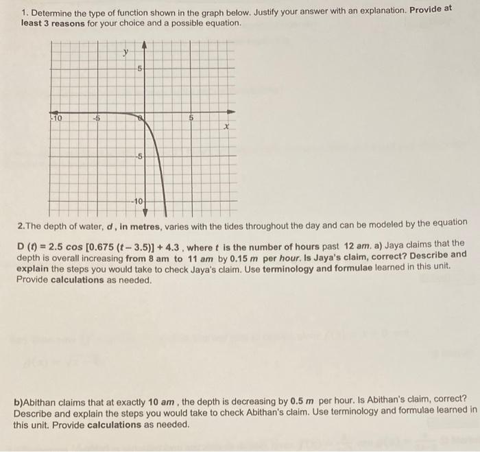 Solved 1. Determine the type of function shown in the graph | Chegg.com