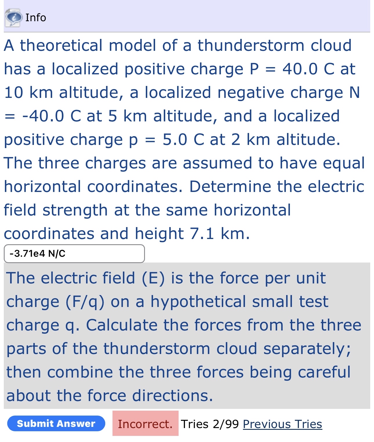 Solved InfoA theoretical model of a thunderstorm cloud has a | Chegg.com