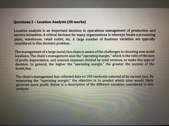 Solved Questions 2 - Location Analysis (38 marks) Location | Chegg.com