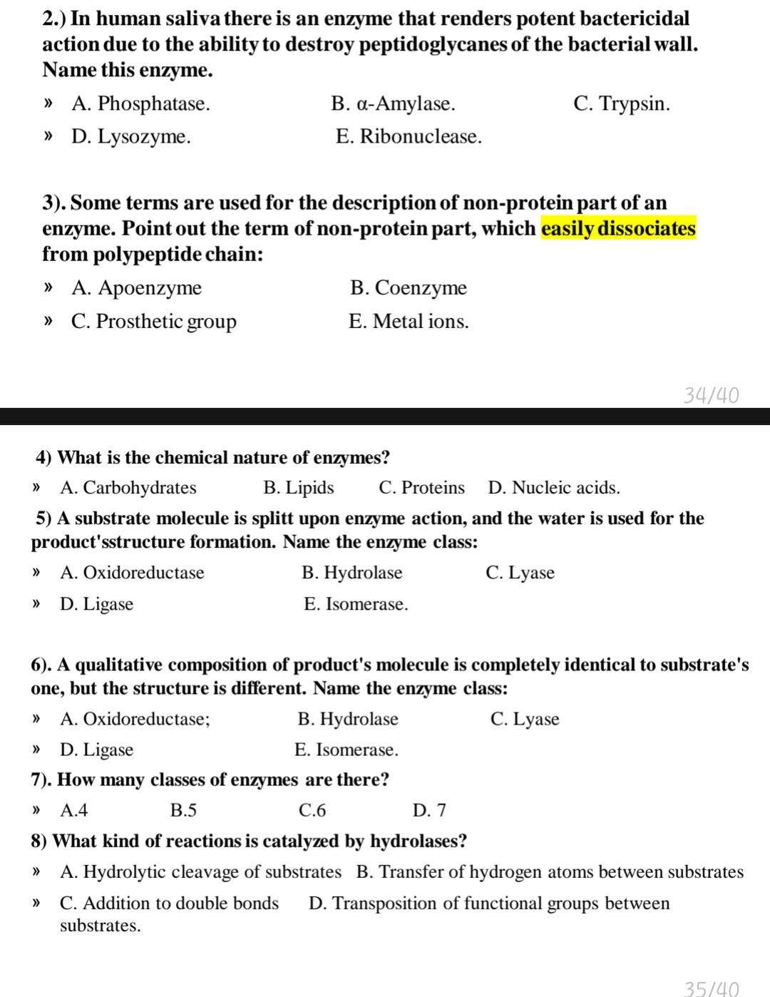 Solved 2.) In human saliva there is an enzyme that renders