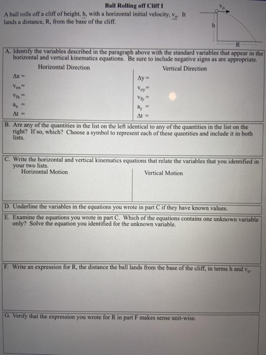 Solved Ball Rolling off Cliff I A ball rolls off a cliff of