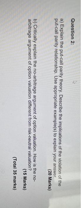 Solved Question 2: a) Explain the put-call parity theory. | Chegg.com