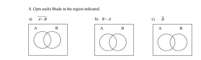 Solved 8. ( 3 pts each) Shade in the region indicated. a) | Chegg.com