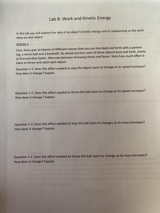 lab kinetic energy assignment reflect on the lab